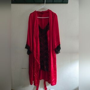 Red Satin & Black Lace Lingerie Set